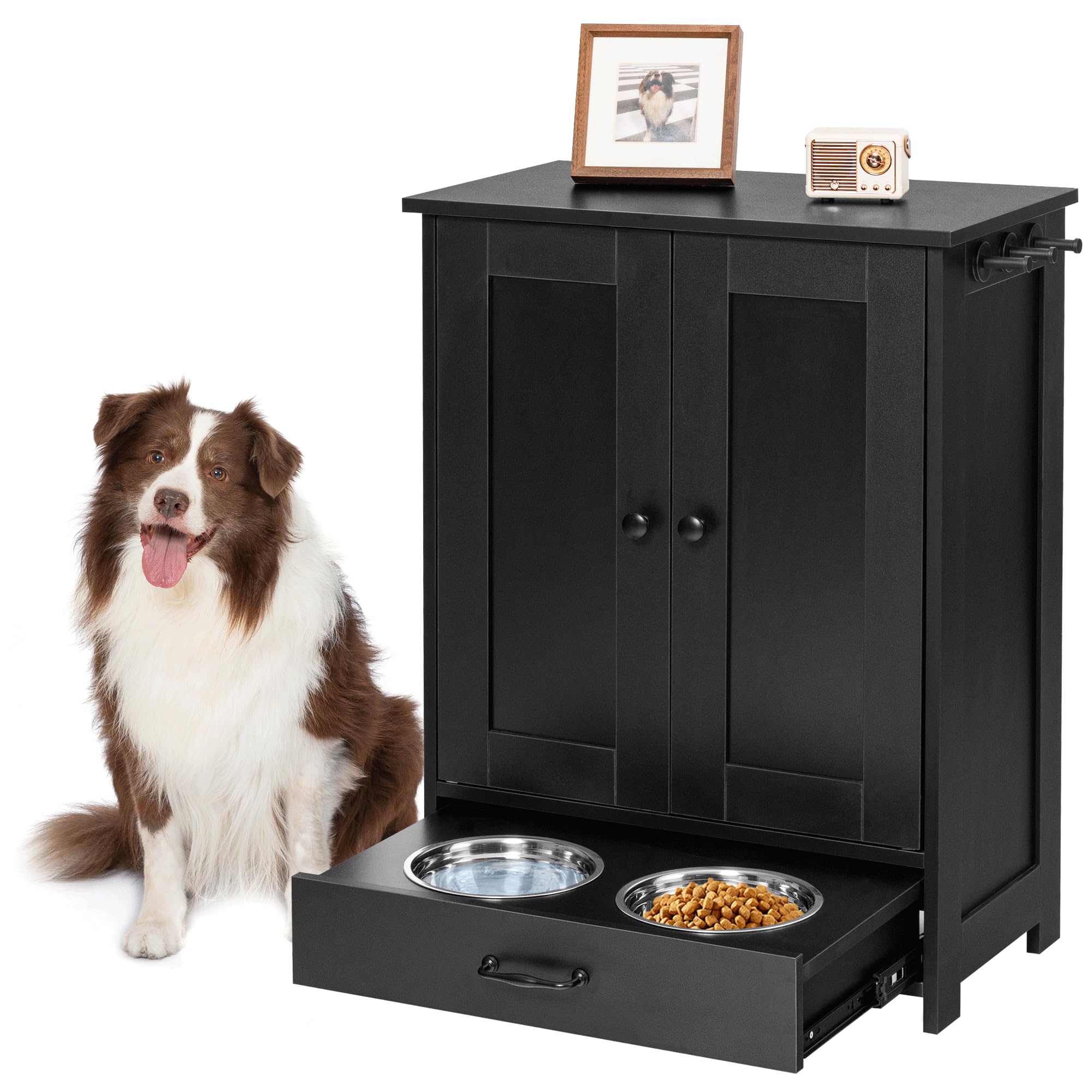 Dog Feeding Station with Storage Cabinet