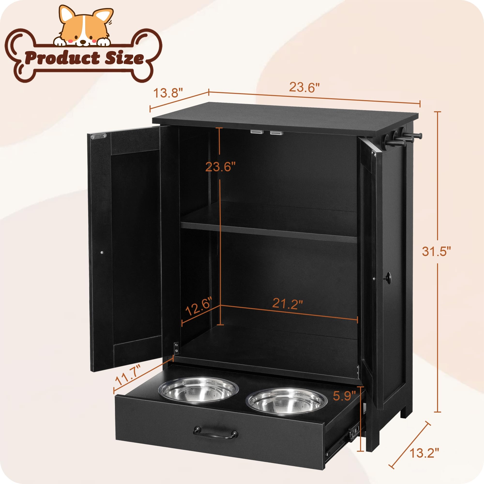 Dog Feeding Station with Storage Cabinet