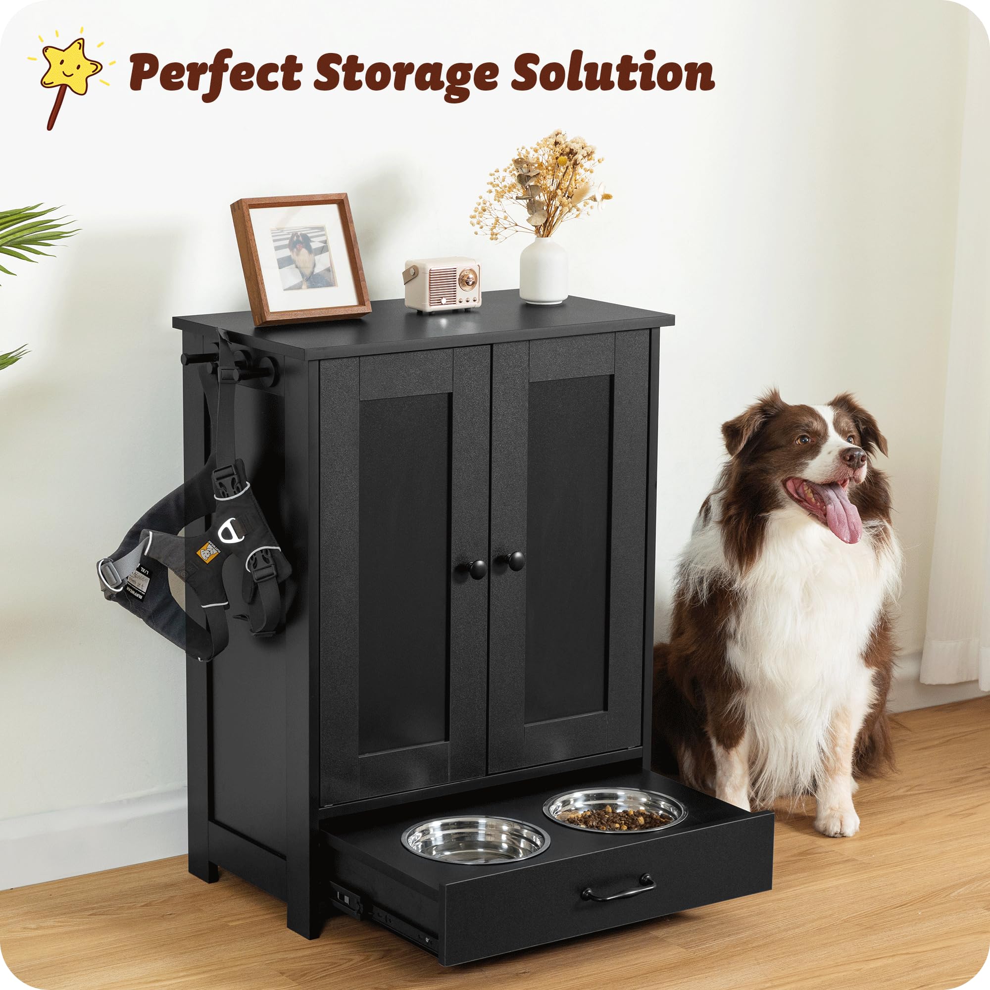 Dog Feeding Station with Storage Cabinet