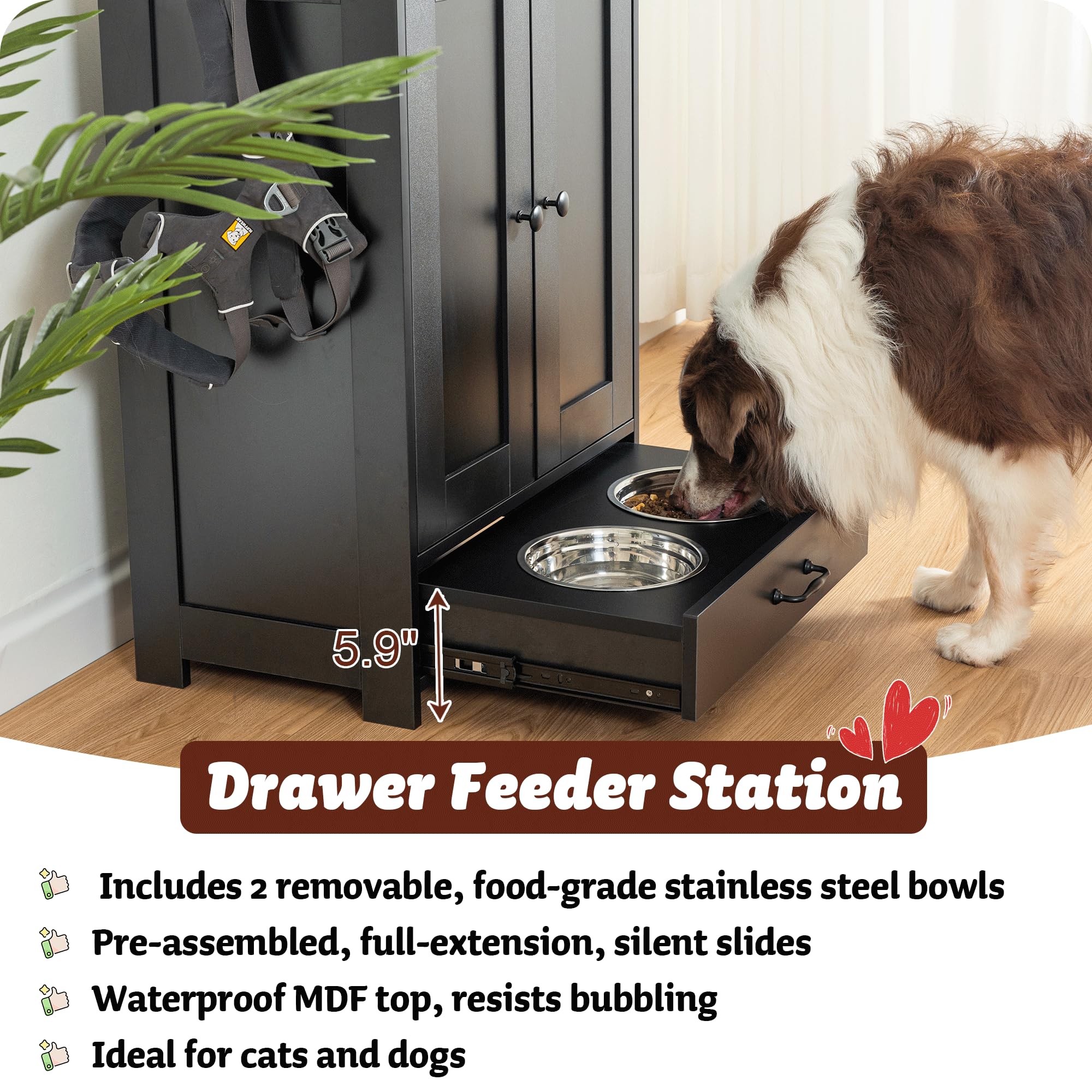 Dog Feeding Station with Storage Cabinet