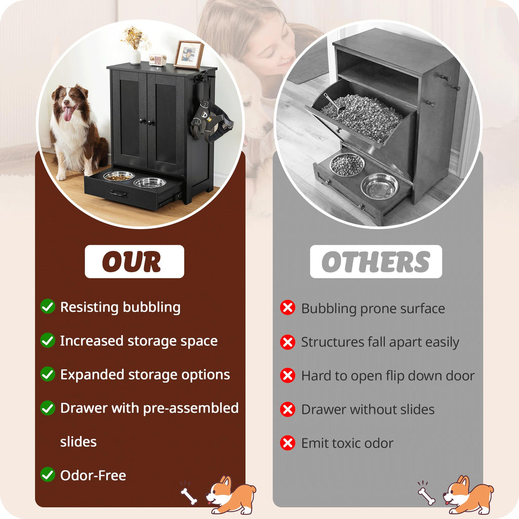 Dog Feeding Station with Storage Cabinet